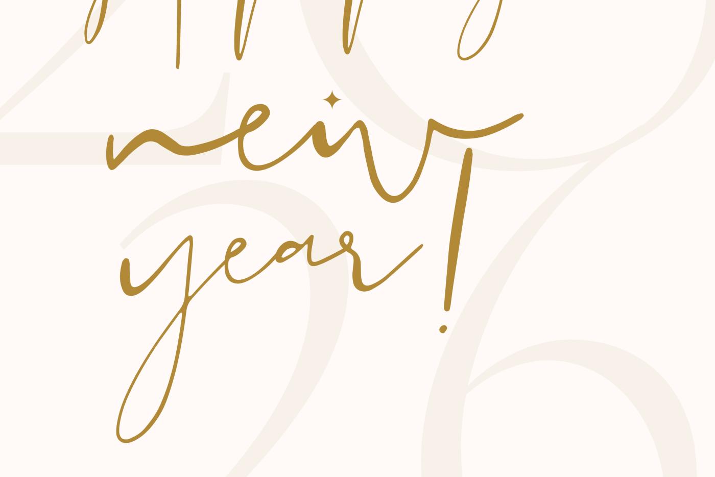 Happy New Year 2026 with gold sparkle accents
