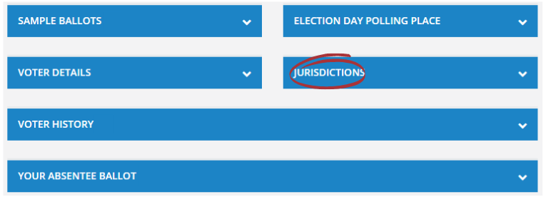 Jurisdictions Screenshot of a voter record with "Jurisdictions" section selected.