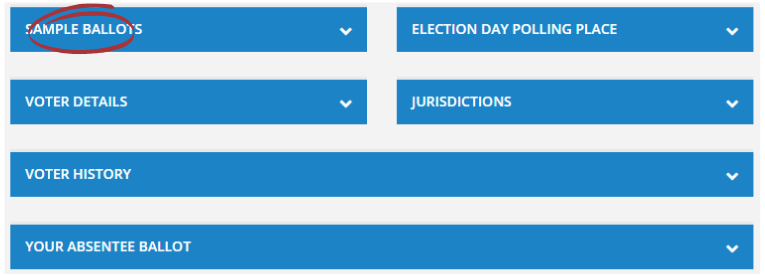 Sample Ballots Screenshot of a voter record with "Sample Ballots" section selected.
