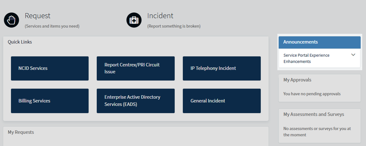 NCDIT Service Portal Announcements