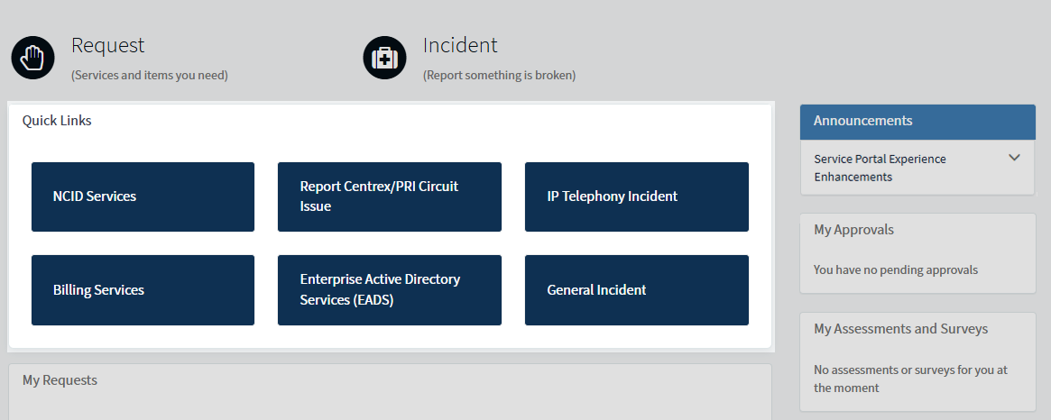 NCDIT Service Portal Quick Links