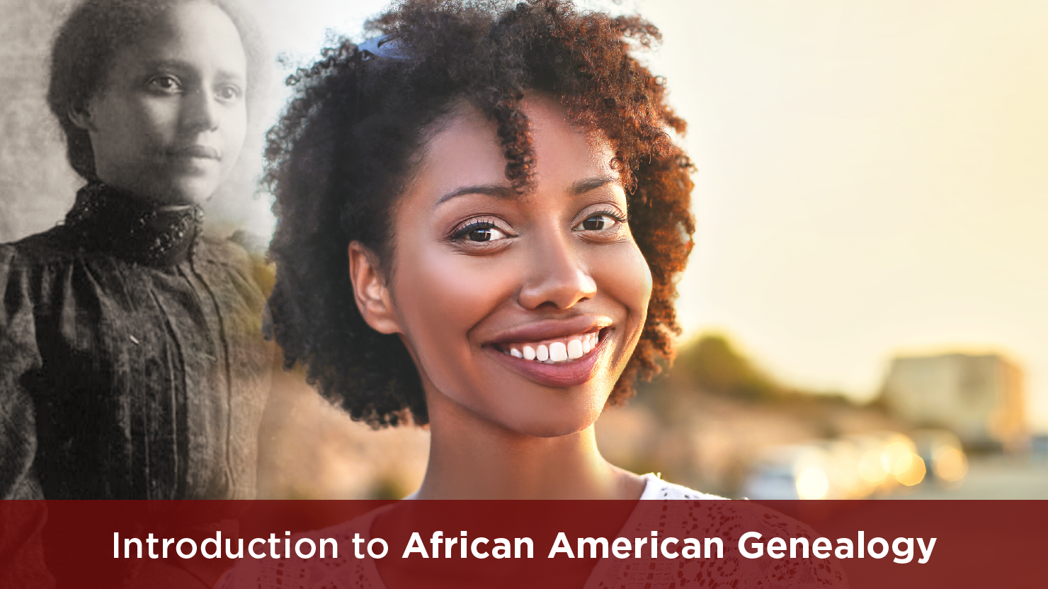 An image of a woman smiling. In the background in another image of a woman. 