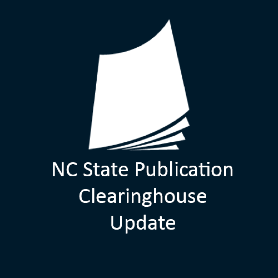 a book icon with text nc state publication clearinghouse update