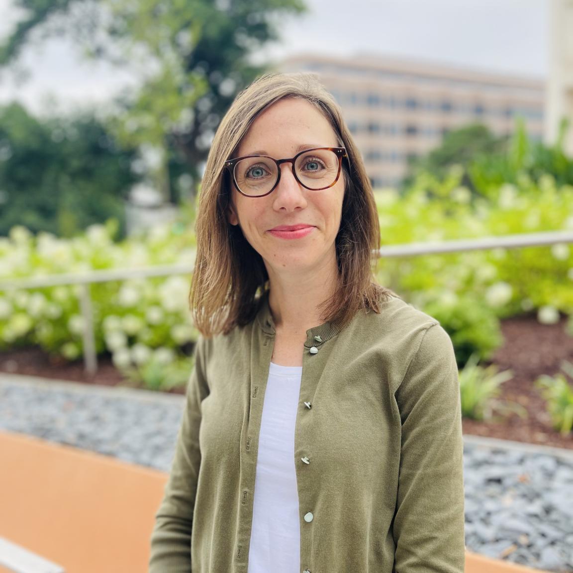 Sarah Gransee in front of a landscape