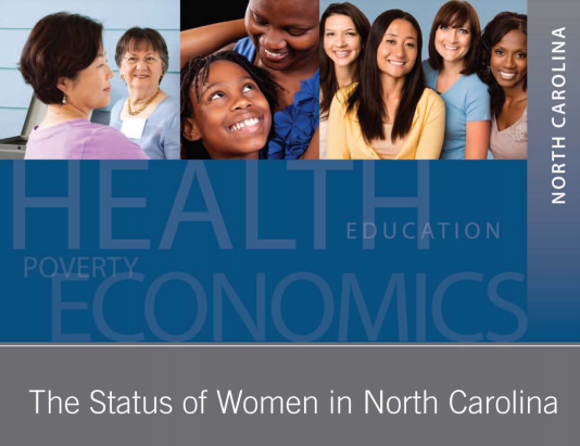 featuring a word cloud with the words health, economics, poverty, and education written in various sizes. The top of the document has three pictures: two middle age women facing each other, a mother and daughter smiling at each other, and a group of four women smiling and facing the viewer.