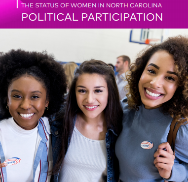 featuring a picture of three young women holding their “I Voted” stickers