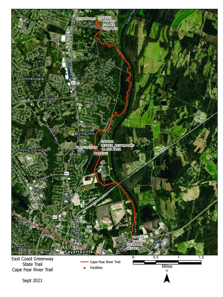 Map of the Cape Fear River Trail in Fayetteville