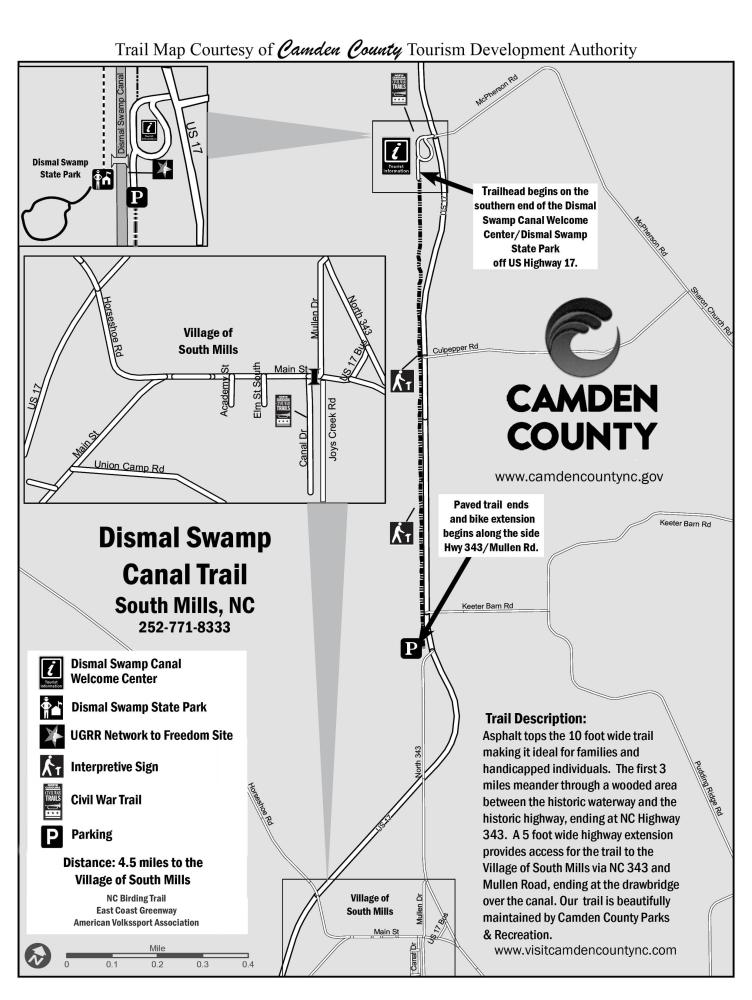 Map of the Dismal Swamp Canal Trail in South Mills
