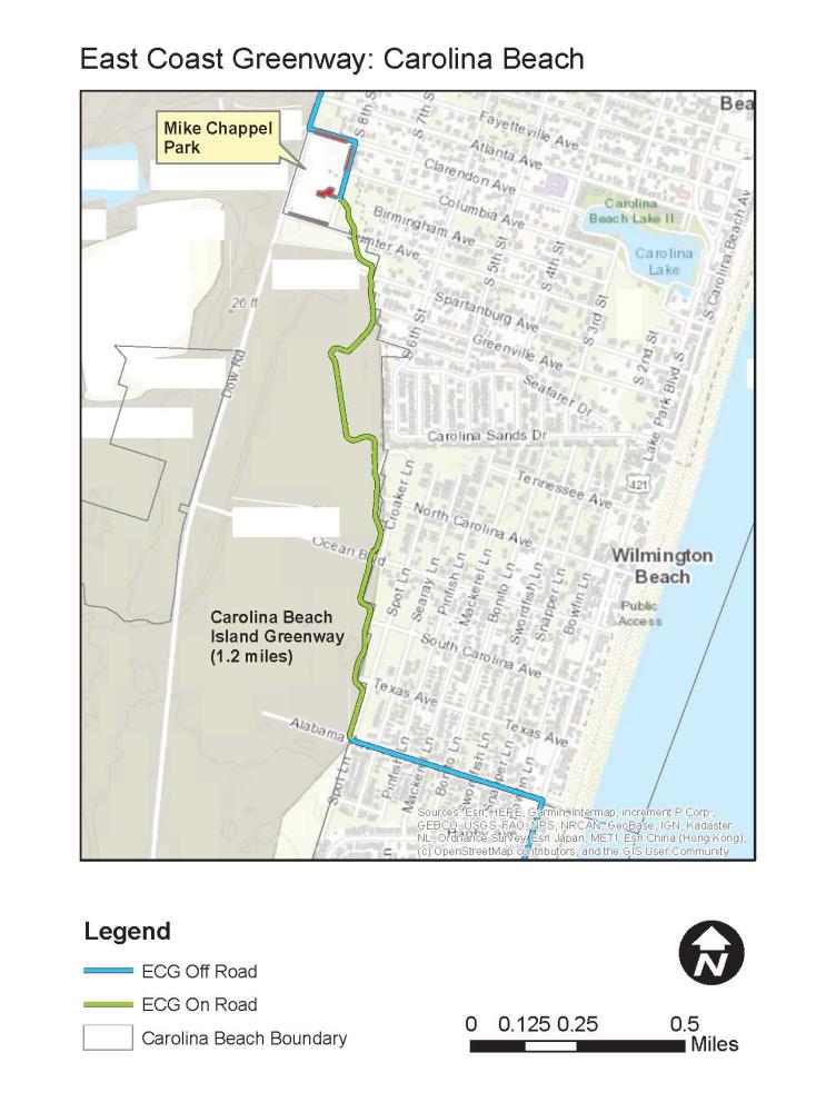 Map of Carolina Beach Island Greenway in Carolina Beach