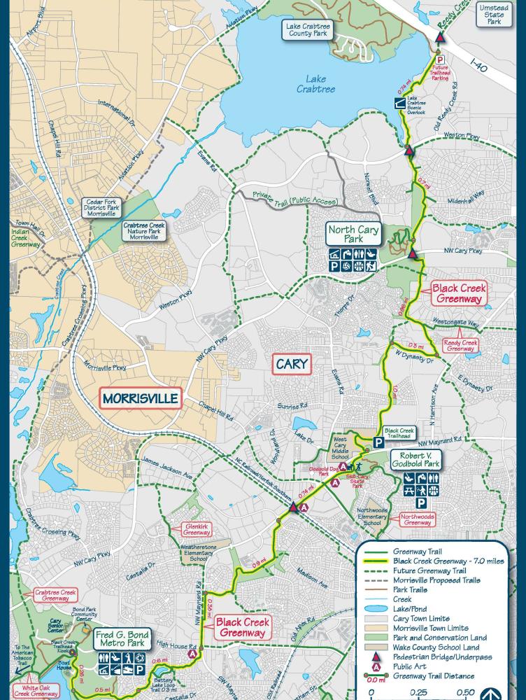 Map of Black Creek Greenway in Cary