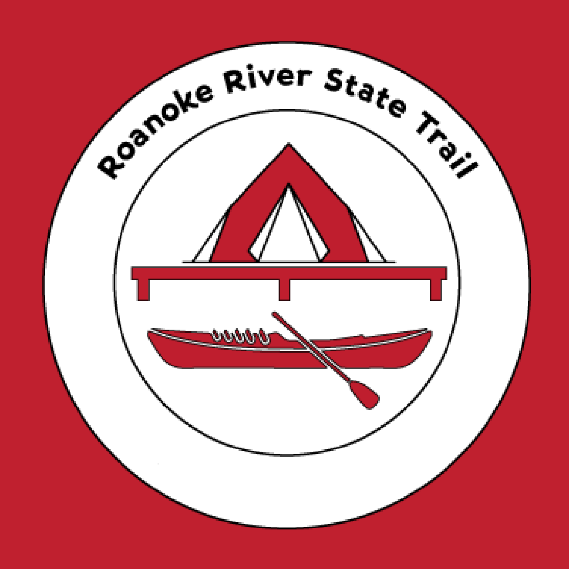 Trail blaze for the Roanoke River State Trail on a cardinal color background