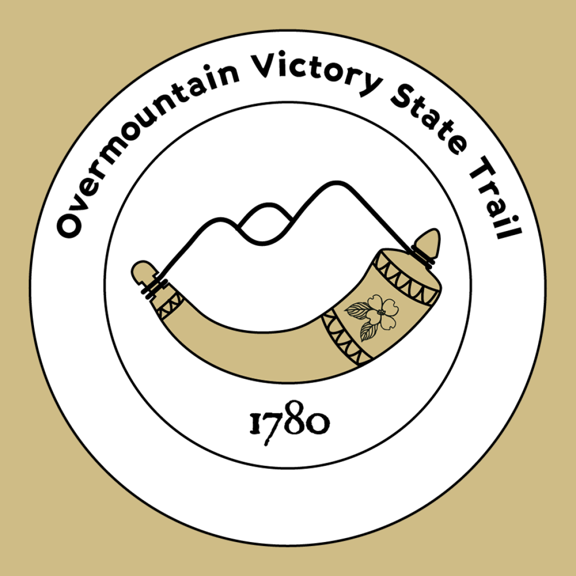 Trail blaze for Overmountain Victory State Trail on a tan color background