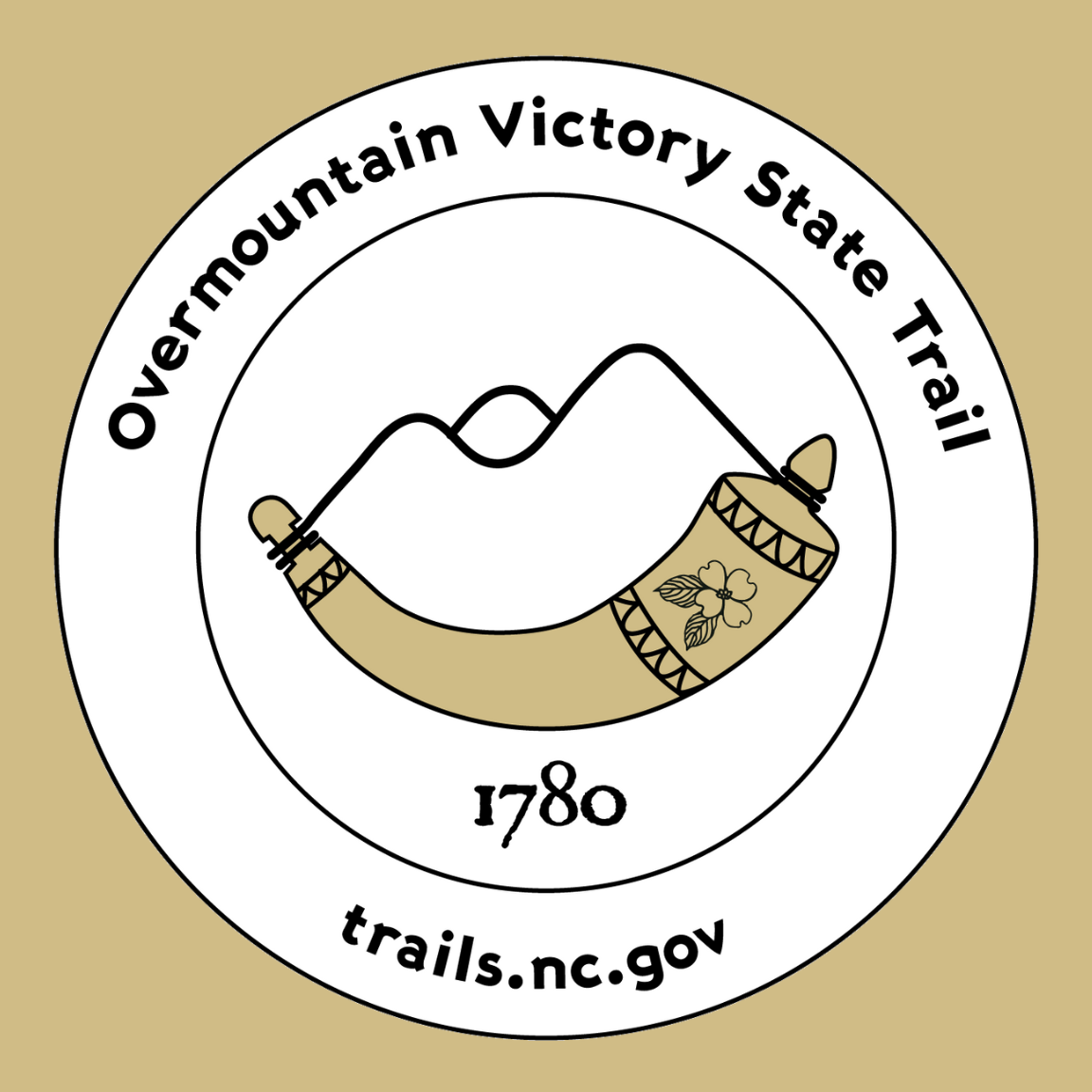 Overmountain Victory State Trail blaze with a powder or water horn