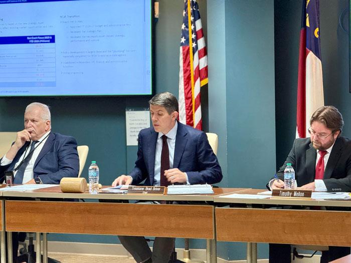 The TSERS/LGERS board, including Treasurer Briner,  listen to presentations at the July 30, 2026 meeting.